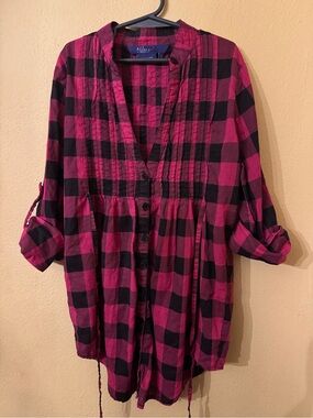 Miley Cyrus & Max Azria Pink and Black Plaid Button-Front Tunic Jacket